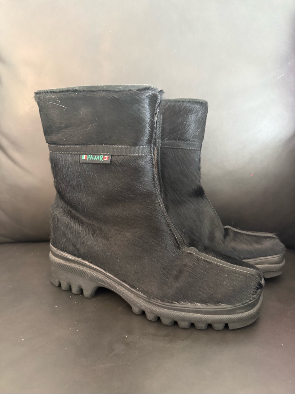 Black Pajar Made In Italy Calf Hair Fur Winter ankle Boots
